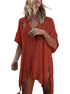 〽️Women Caramel Crochet Cover up Summer Swimsuit Bikini Swimwear Beach